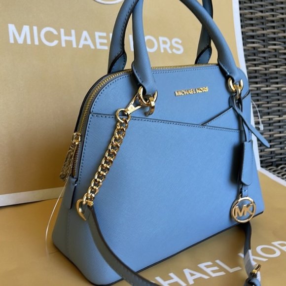 Michael Kors Jet Set Travel Medium Dome Satchel Crossbody Leather Chambray - Picture 7 of 16